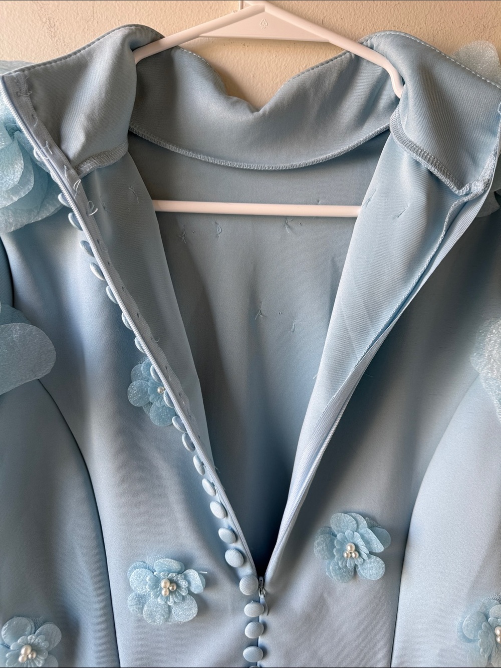 Women’s Light Blue Floral Appliqué Dress - Picture 6 of 6